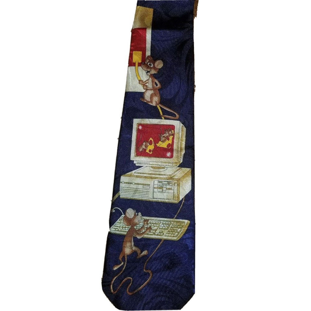 Steven Harris Hand Made Blue/Gold Novelty Tie Mice On Computer IT Cartoon Mouse